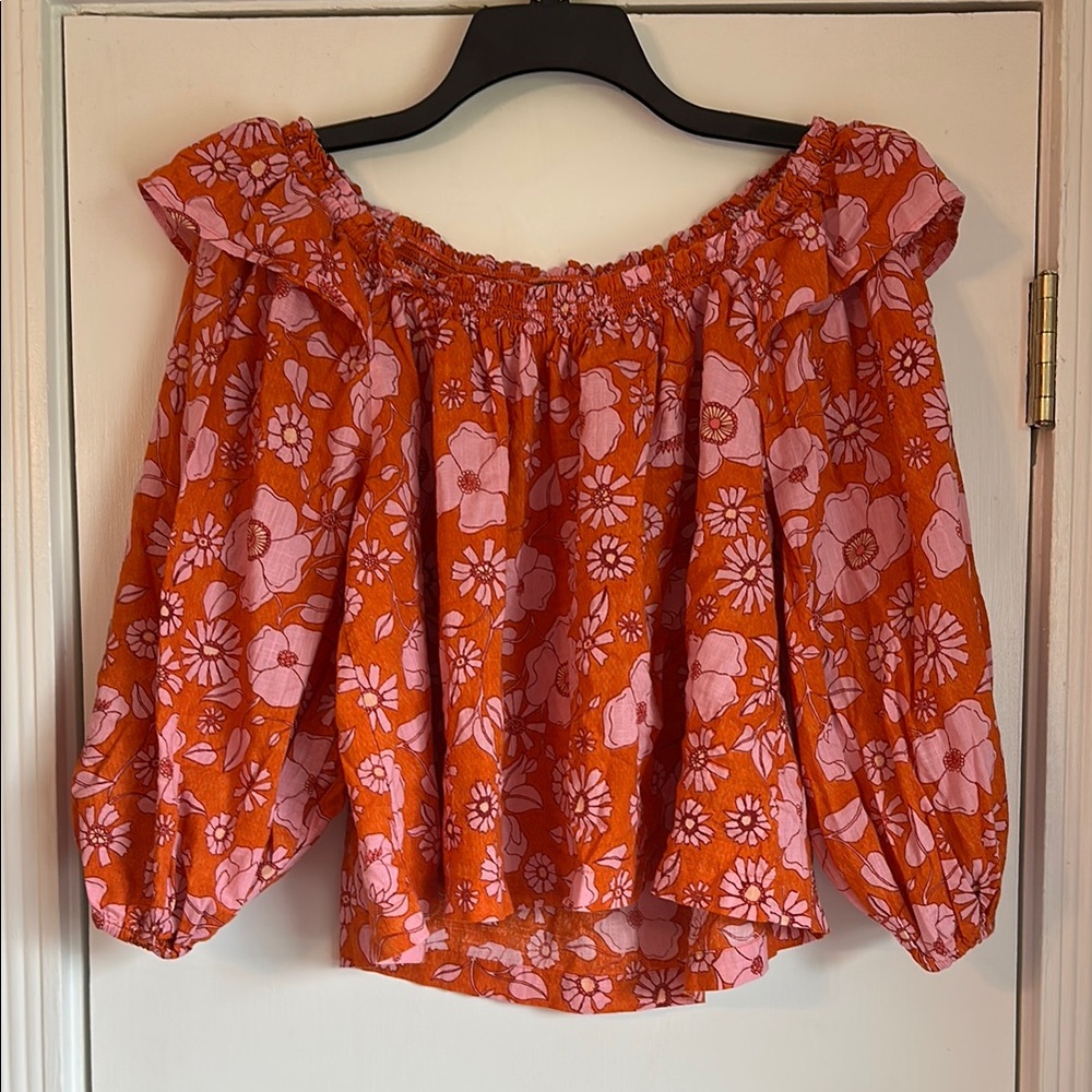 Free People Pink and Orange Floral Top